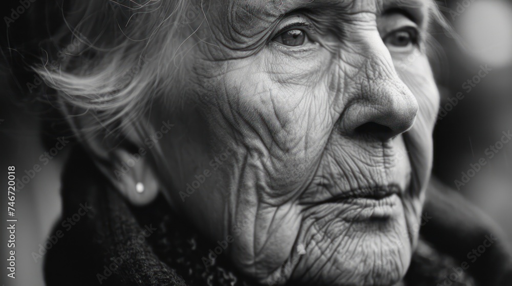 Beautiful Elderly Woman Portrait: Wise and Serene Aging Gracefully with Reflection and Contemplation