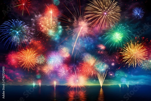 Vibrant birthday fireworks bursting in a dazzling array of colors, beautifully captured by an HD camera, creating a magical and celebratory atmosphere