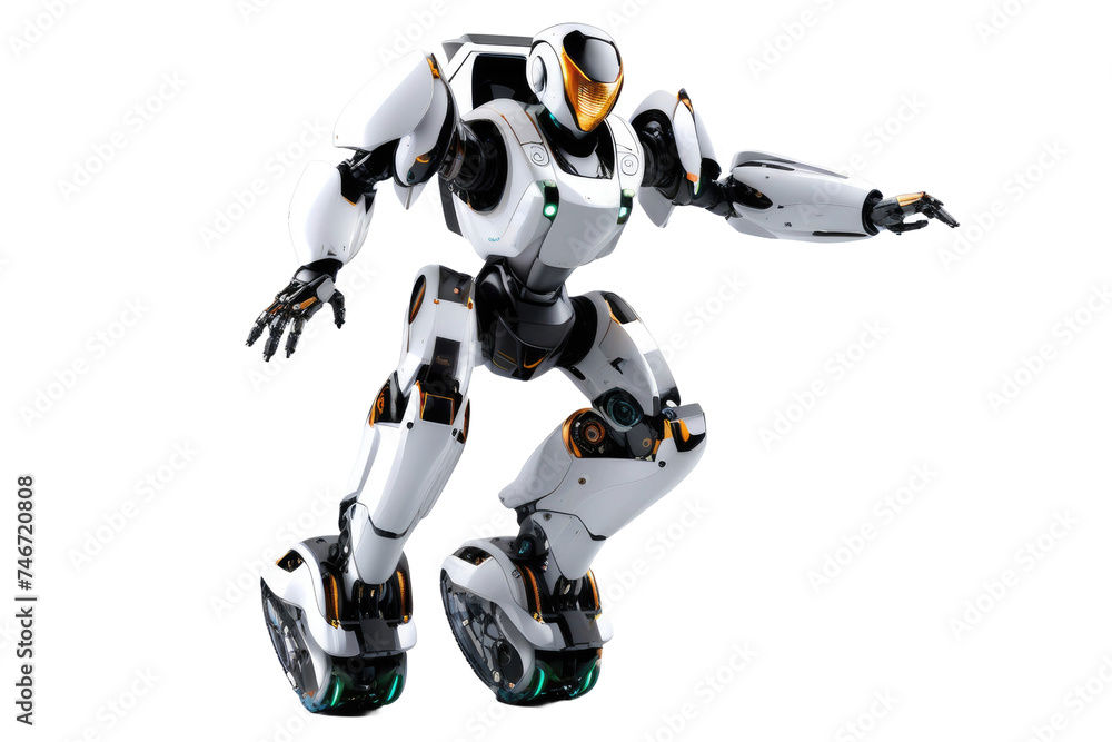 a high quality stock photograph of a single jumping ai robot full body isolated on a white background a high quality stock photograph of a single jumping ai robot full body isolated on a white background