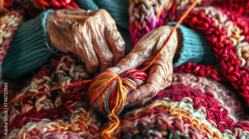 Serene Elderly Woman Knitting Intricate Patterns with Graceful Hands - Creative Therapy for Aging Gracefully and Mindful Self-Care © Sascha