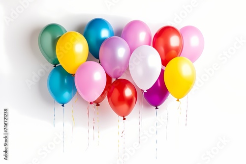 Vibrant birthday balloons set against a white background in a mockup style  offering generous copy space for customization  captured with the clarity and detail of an HD camera