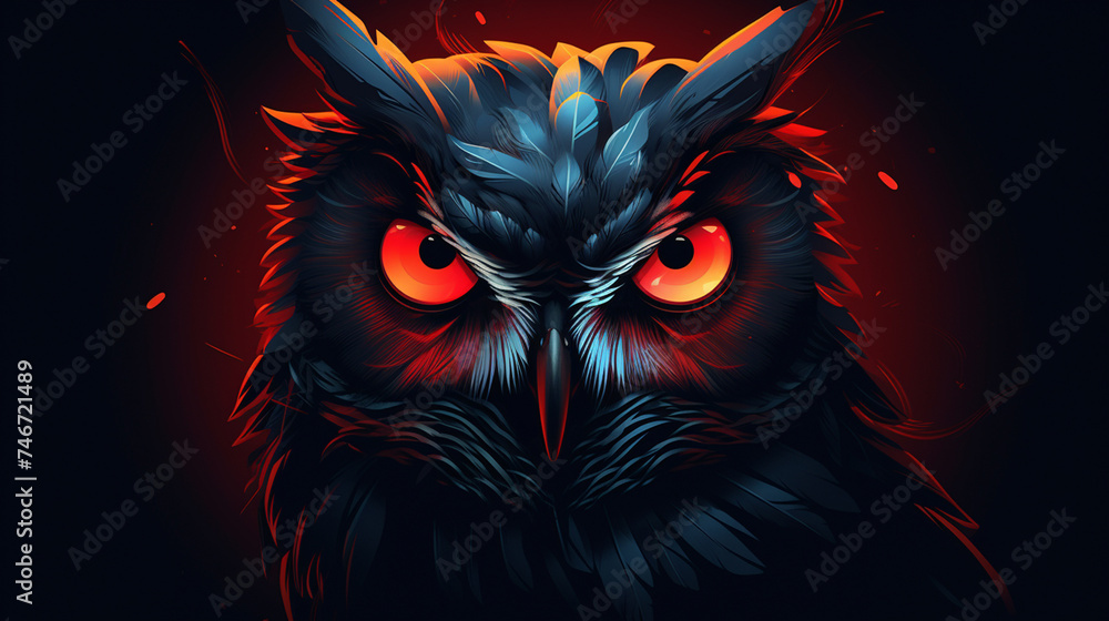 Digital art owl flat icon abstract Digital art owl flat icon abstract