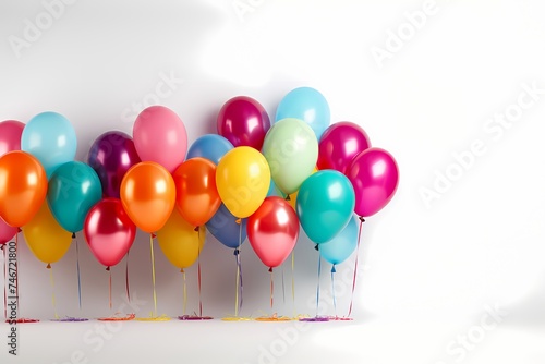 Vibrant birthday balloons creatively arranged in a mockup on a white background  with generous copy space for personalized messages  photographed in high definition for realistic detail
