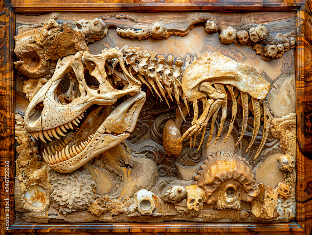 Ancient Dinosaur Skeleton Unearthed in Arid Desert Terrain, Created with Generative AI Technology Ancient Dinosaur Skeleton Unearthed in Arid Desert Terrain, Created with Generative AI Technology
