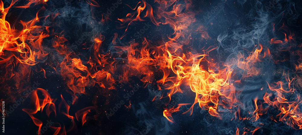 Vivid Flames and Smoke on Dark Background for Artistic Concept