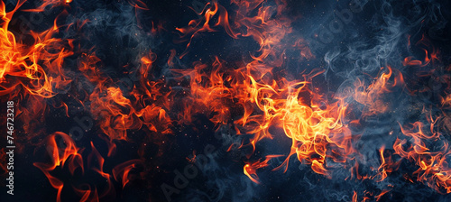 Vivid Flames and Smoke on Dark Background for Artistic Concept