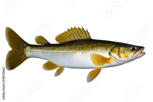 a high quality stock photograph of a single walleye sauger fish isolated on transparent background