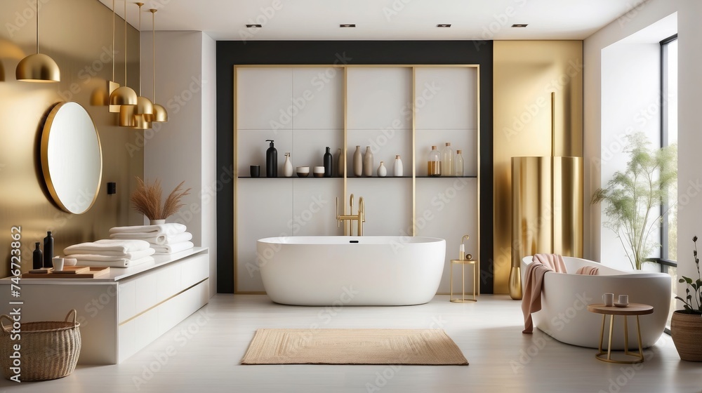 Fototapeta premium A beautiful modern bathroom and laundry room design 