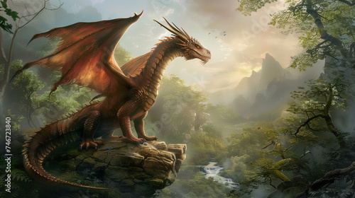 Create a mystical interpretation of a dragon in a mystical landscape © Oofy