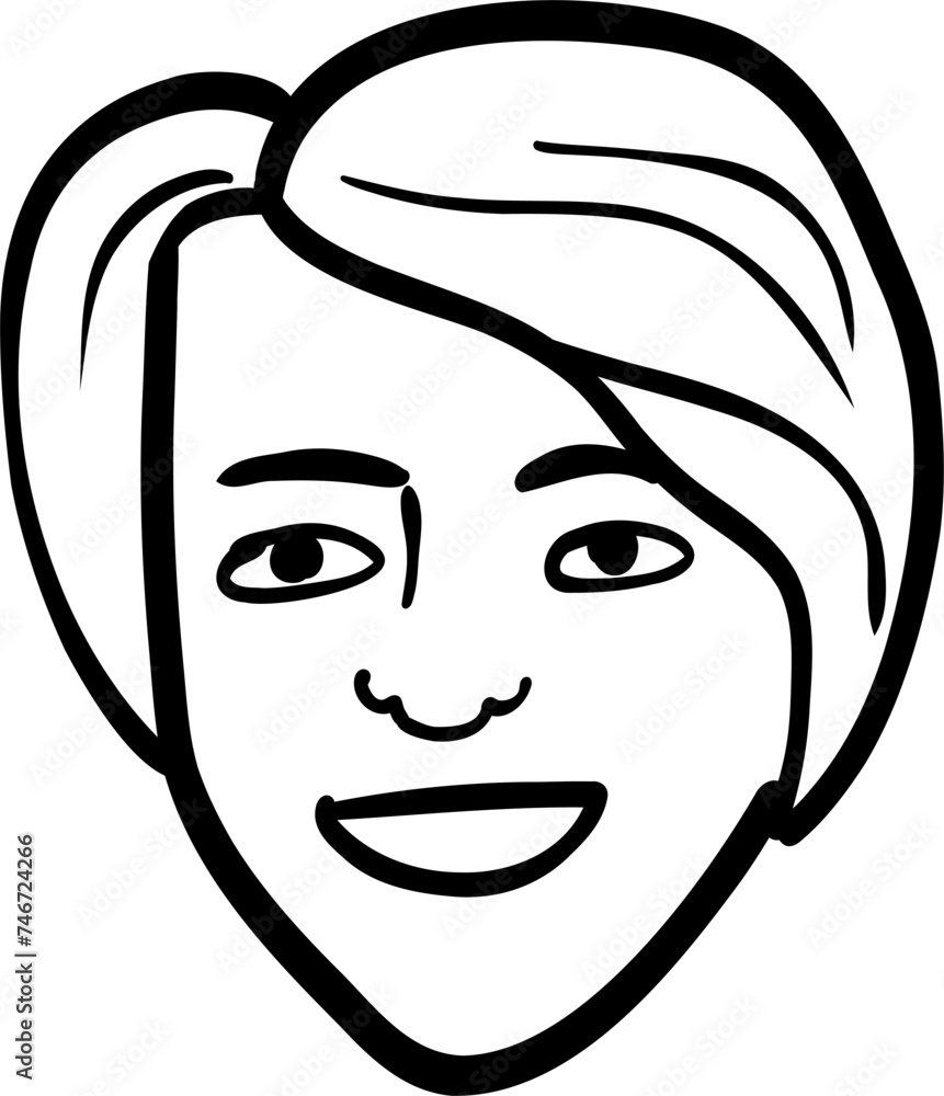 Character smiling woman different age and ethnicity. Young and aged, shirt hair, diverse. Vector outline illustration, linear, thin line, hand drawn sketch, doodle 