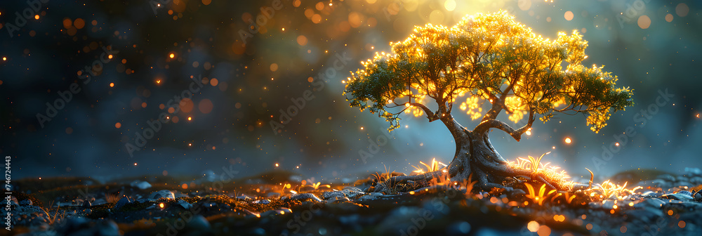 Artistic image of magic tree 3d image,
Tree of awakening that expands consciousness - obrazy, fototapety, plakaty 