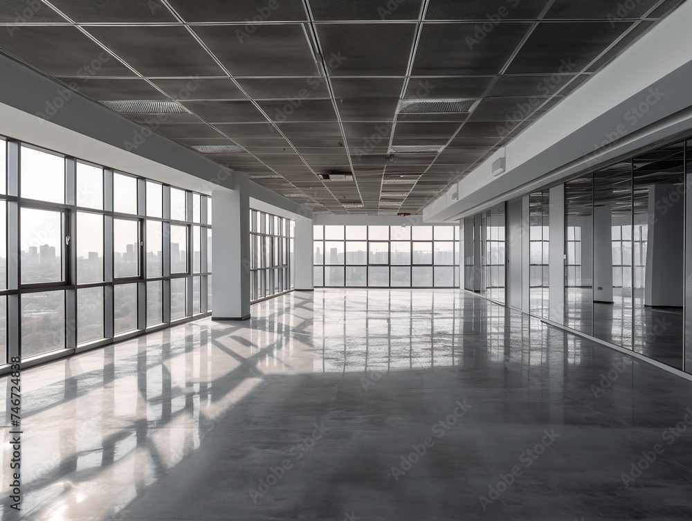 Empty office open space interior. Business conference company Empty office open space interior. Business conference company