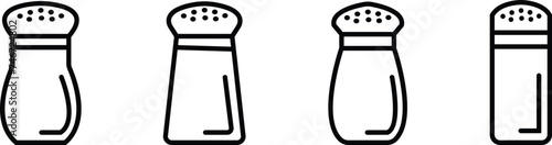 Salt shaker icon set in line style isolated on transparent background. Baking and cooking ingredient. Food seasoning. Kitchen utensils salt shaker. salt heap, salting hand, chips, food without sodium. photo