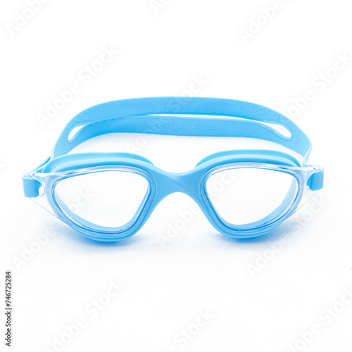 Blue swimming goggles on white background