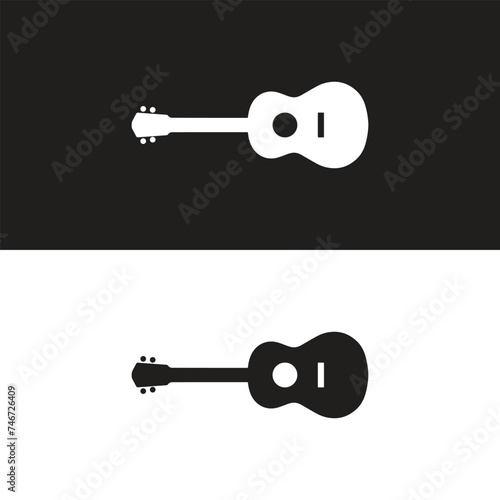 Acoustic Guitar Icon on Black and White Vector Backgrounds
