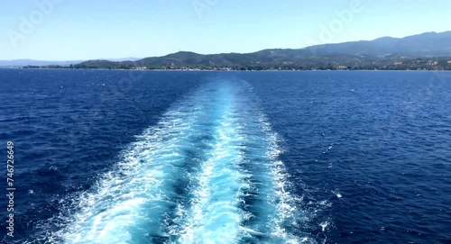 Sea horizon footage taken from a back side of ferry near the Greece Euborea island