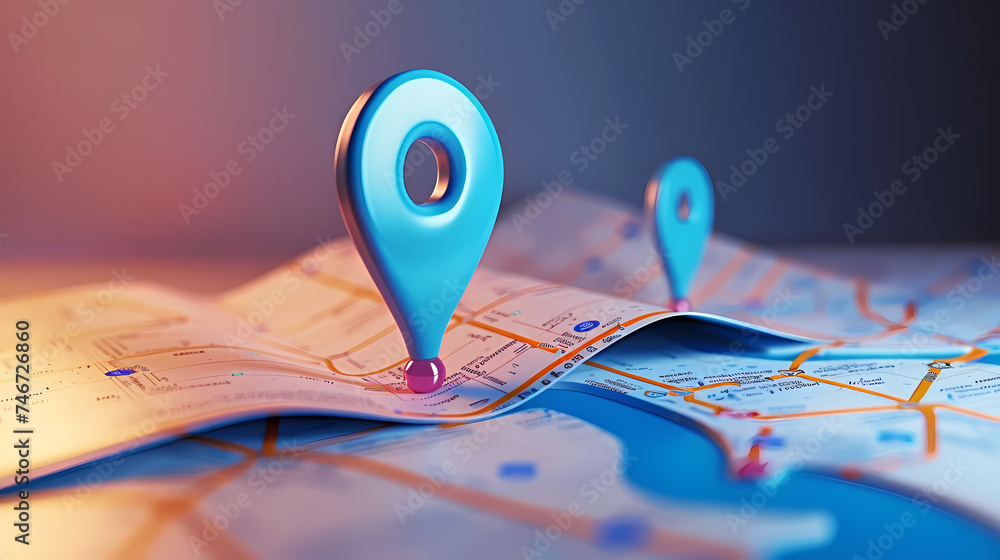Digital map with prominent location pins Digital map with prominent location pins