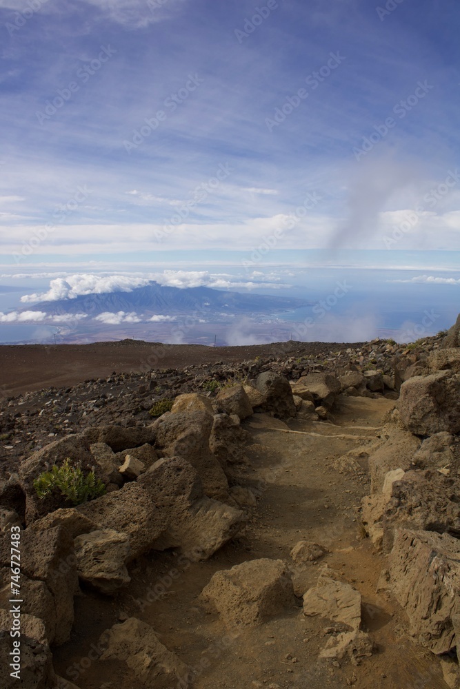 Haleakalā volcanic landscape looking down on the island Maui Haleakalā volcanic landscape looking down on the island Maui