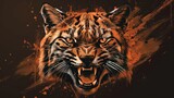 A ferocious wildcat logo baring its teeth in a silent snarl, embodying primal instincts and predatory prowess. generated AI