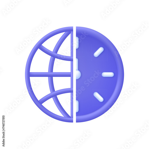 3D Globe and clock illustration. Passage of time. Time-keeping and measurement of time. Time period concept