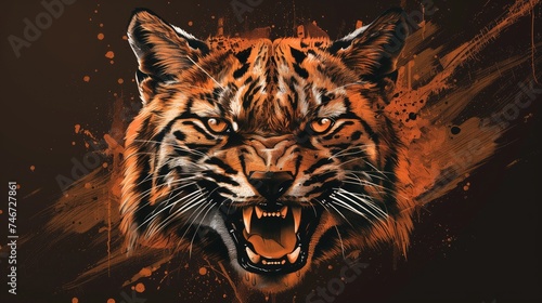 A ferocious wildcat logo baring its teeth in a silent snarl, embodying primal instincts and predatory prowess. generated AI
