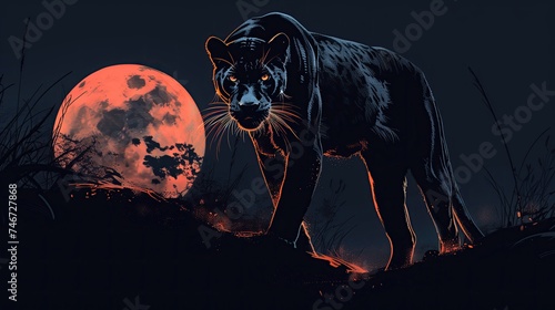 A fierce black panther logo prowling through the shadows of a moonlit night, exuding elegance and danger. generated AI photo
