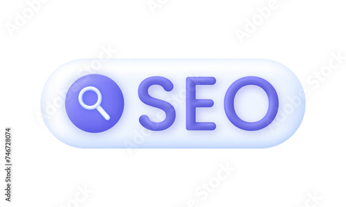 3D Browser SEO search illustration. SEO optimization for marketing. Search bar icon. Research concept