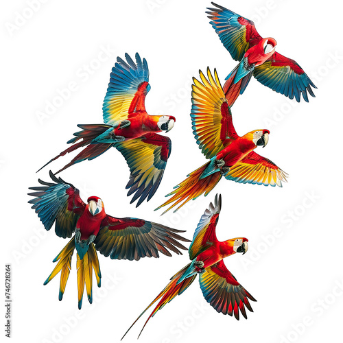 Collection of parrots isolated on white or transparent background generative