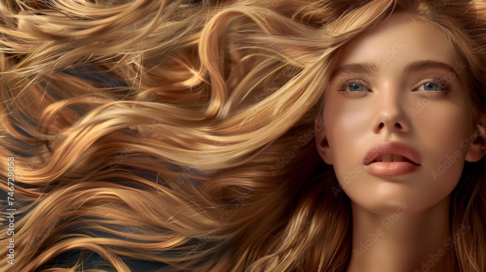 Naklejka premium beautiful young woman with amazing blonde hair - beauty/haircare advertisement template