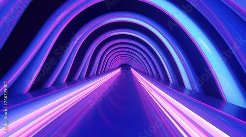 Futuristic neon-lit tunnel with abstract design.