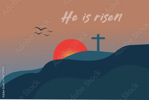 Vector he is risen easter sunday flat illustration