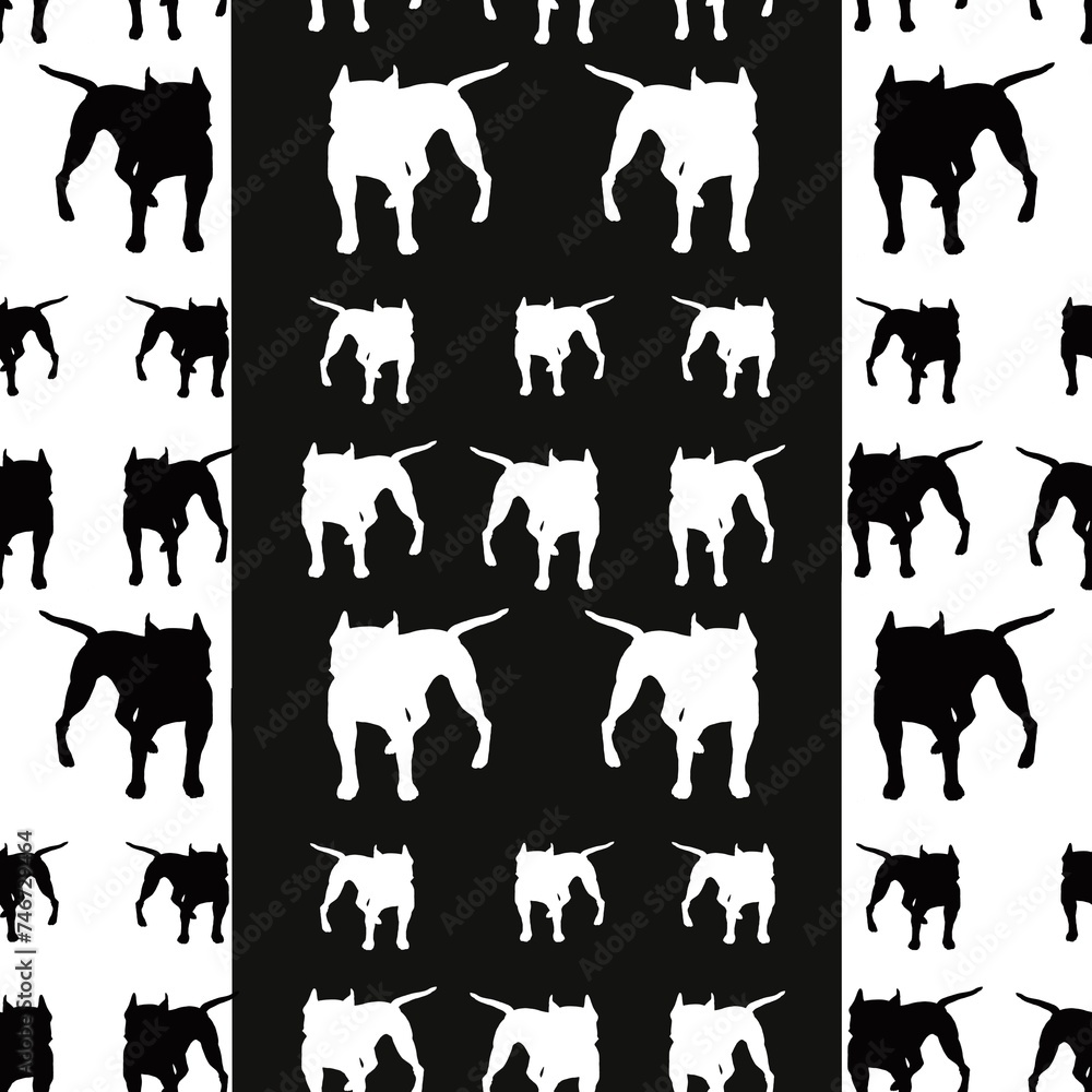 Seamless pattern with dog silhouettes for textile, fabrics