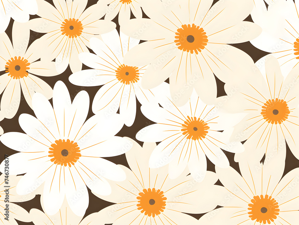 Colorful simple groovy flowers seamless pattern illustration background  
