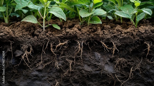 The root system of plants in the soil photo