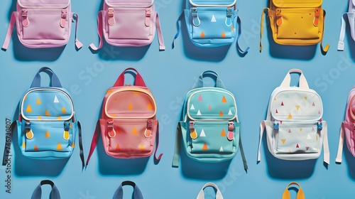 school backpacks on a blue background photo