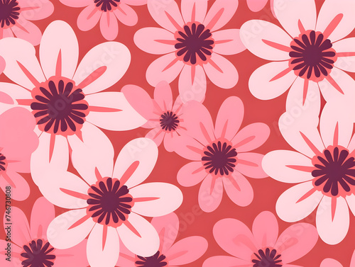 Pink simple groovy flowers seamless pattern illustration background  