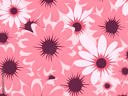 Pink simple groovy flowers seamless pattern illustration background  