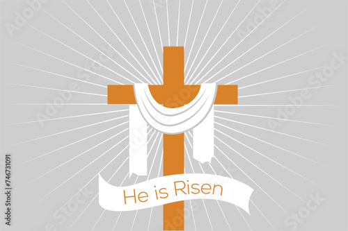 Vector he is risen easter sunday flat illustration