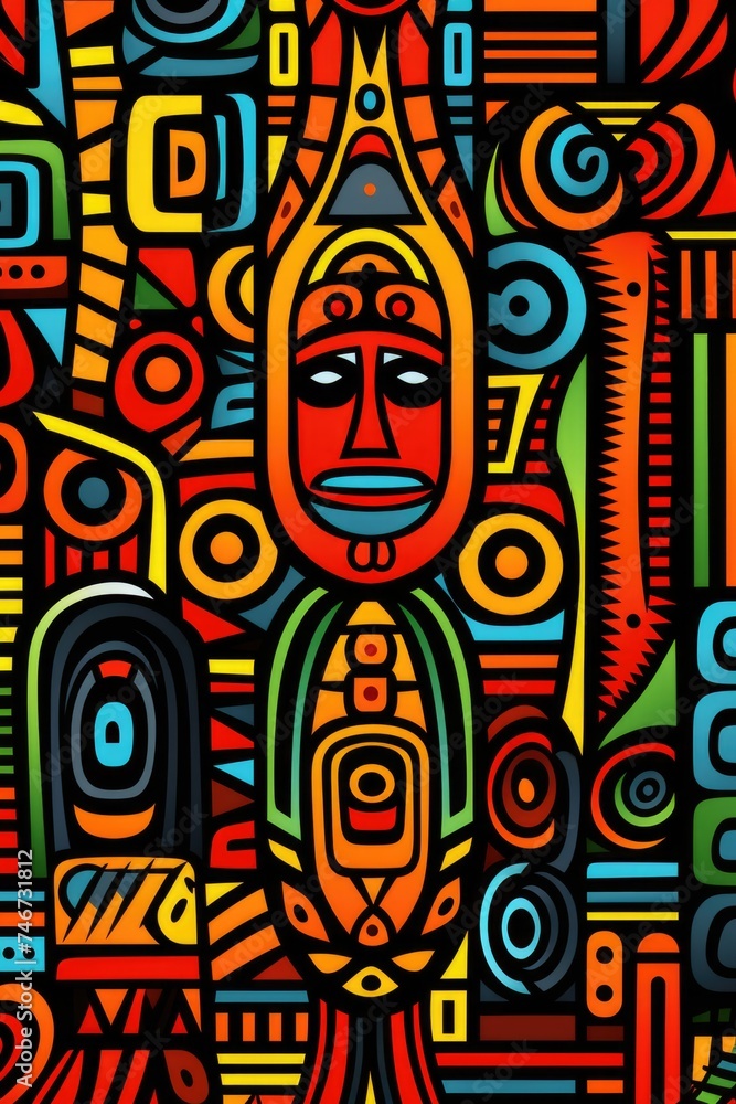 Abstract Tribal Art Pattern with Vibrant Colors and Geometric Shapes Abstract Tribal Art Pattern with Vibrant Colors and Geometric Shapes
