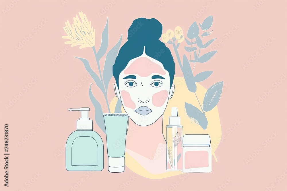 Facial plant skin care cream. Skincare treatment products: closeup lotion, skincare woman gel, oil, pipette with smooth serum and model jar pot Facial plant skin care cream. Skincare treatment products: closeup lotion, skincare woman gel, oil, pipette with smooth serum and model jar pot