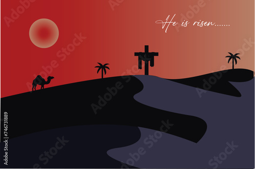 Vector he is risen easter sunday flat illustration