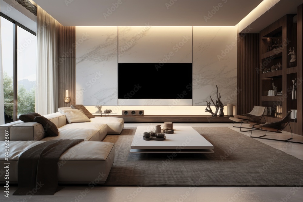 Scandinavian-style living room with sofa and TV Scandinavian-style living room with sofa and TV