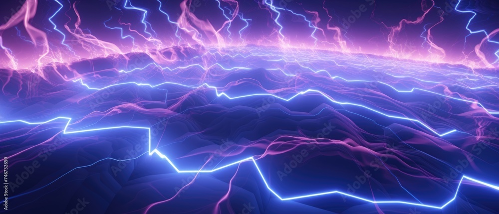 Fototapeta premium The chaotic composition of electrical discharges creating a dynamic illusory landscape