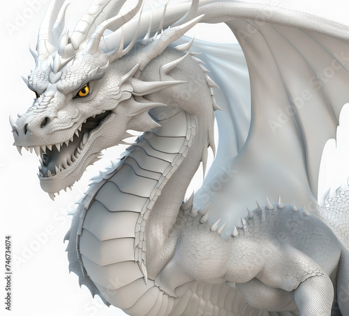 a white 3D dragon, digital art, white background