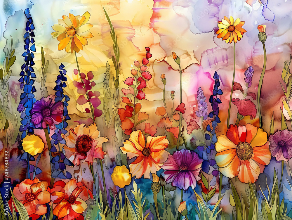 Abstract wildflowers in field