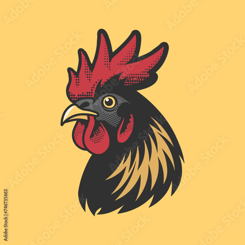  vector illustration of a rooster on a yellow background