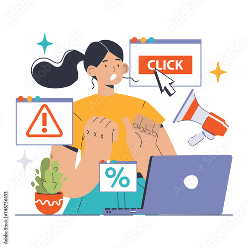Adware alert concept. Flat vector illustration