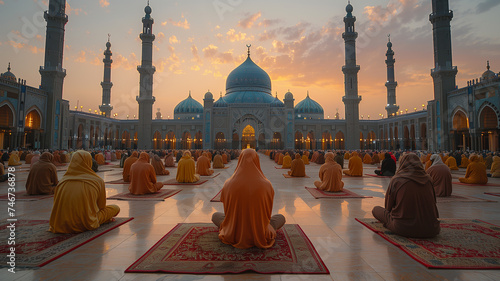 Ramadan prayers unite believers in devotion, seeking divine blessings amidst the sacred atmosphere photo