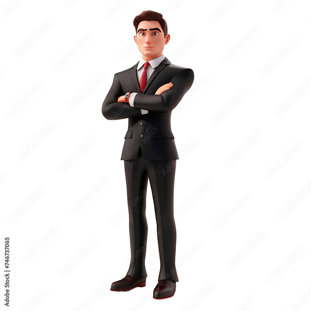 Cartoon character of a cool businessman on a transparent background PNG