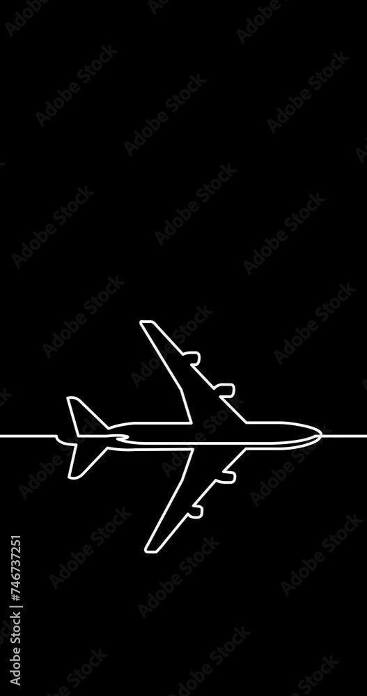 Animation of one line drawing of passenger airplane transportation travel vertical video black background Animation of one line drawing of passenger airplane transportation travel vertical video black background